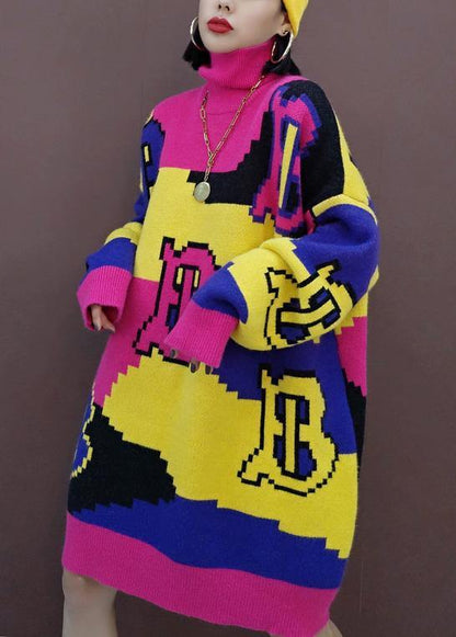 Christmas Yellow Letter Sweater Dress O Neck Baggy Hipster Knit Dresses