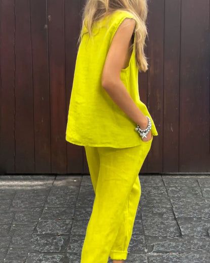 CD | Casual culoare solidă fără mâneci Vestă și pantaloni bumbac in Set din două piese