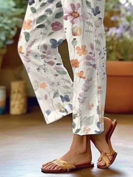 CD | Pantaloni lejeri, casual, cu model floral