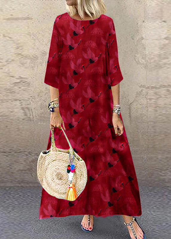 Khaki O-neck Plaid Maxi Dresses Half Sleeve