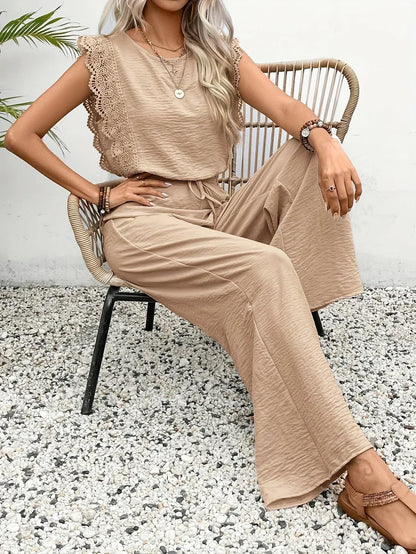 CD | Top elegant din dantelă și pantaloni cu picior lat