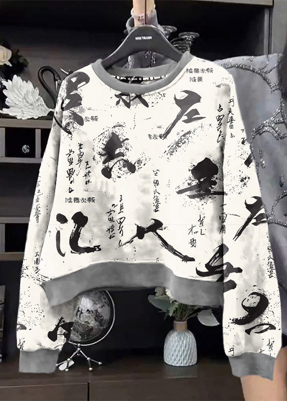White Text O-neck Sequins Sweatshirt Spring