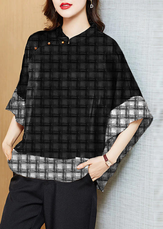 White Text Mandarin Collar Asymmetrical Patchwork Jacquard Silk Shirts Batwing Sleeve