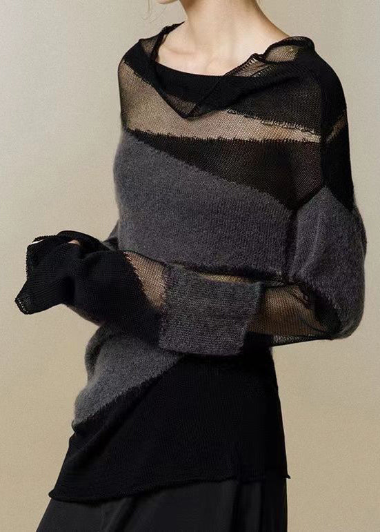 Slim Fit Beige Turtleneck Tulle Patchwork Thin Knit Top Fall
