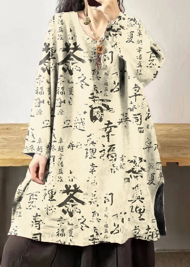 Green Polka Dots V Neck Embroidered Patchwork Linen Mid Dresses Fall