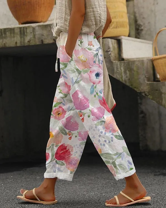 CD | Pantaloni largi cu model floral Reagan pentru femei