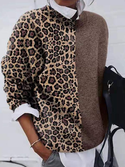 CD | Pulover elegant leopard patchwork pentru femei