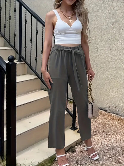 CD | Pantaloni casual de culoare uni cu cravată