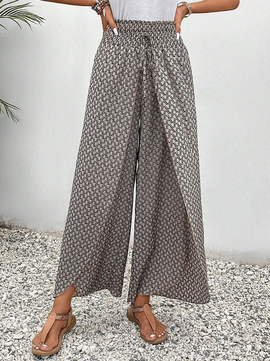 CD | Brown Print Elasticated drawstring waist pantaloni