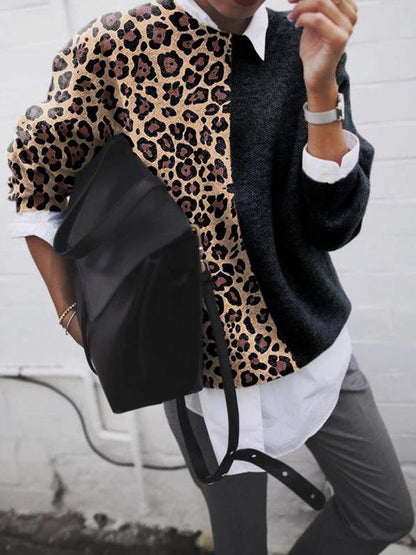 CD | Pulover elegant leopard patchwork pentru femei