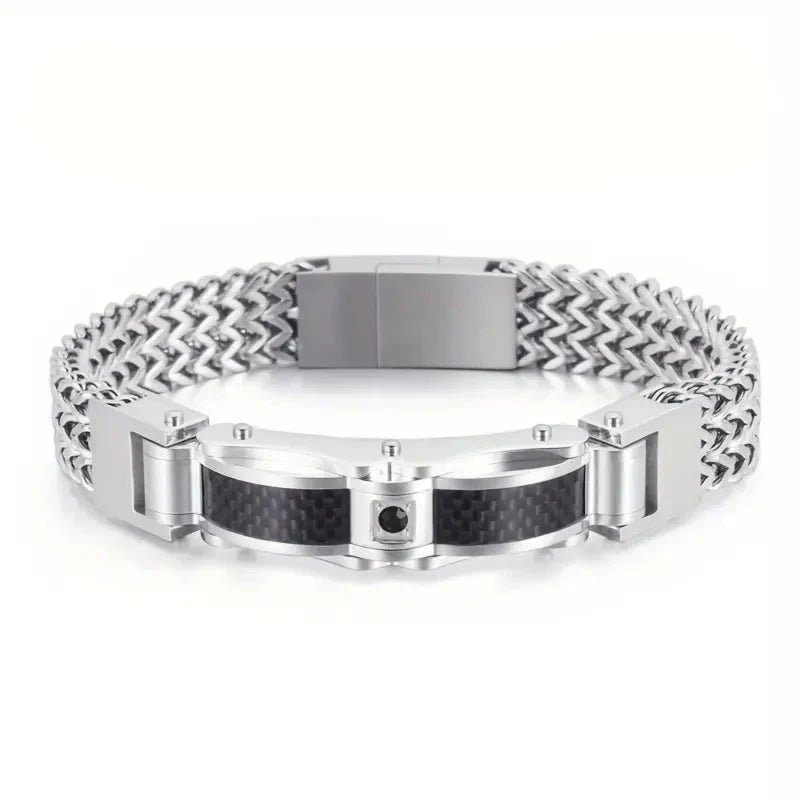 Titanium Steel Bracelet With Gemstone Inlay
