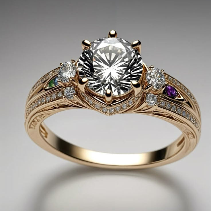 Exotic Crystalline Gold Zirconia Ring