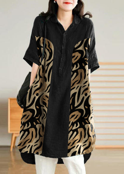Jade Red Flower Linen Linen Shirt Dress