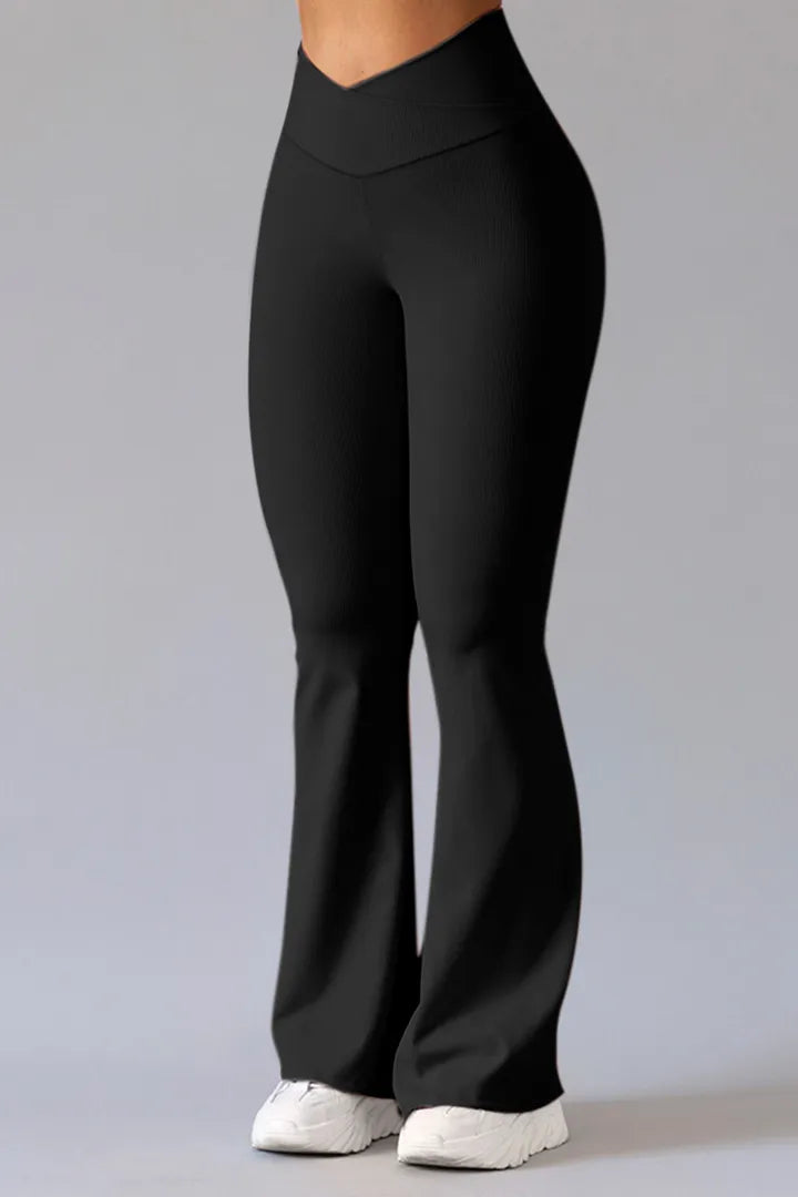 CD | Pantaloni sport din tricot de nervuri cu talie tăiată