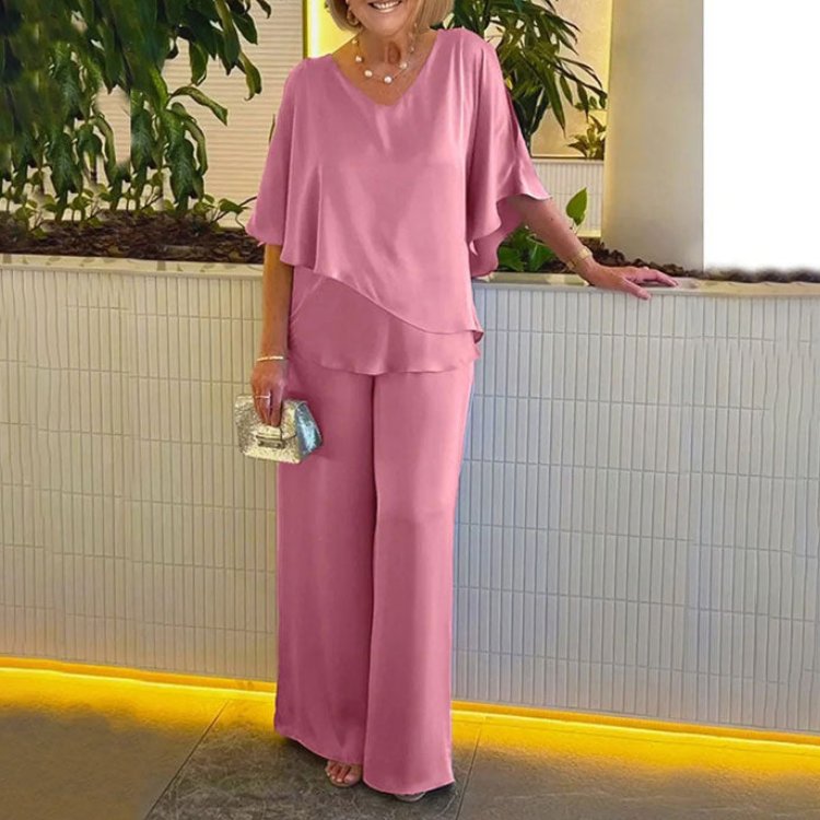 CD | Set elegant de bluză cu mâneci batwing și pantaloni largi pentru femei