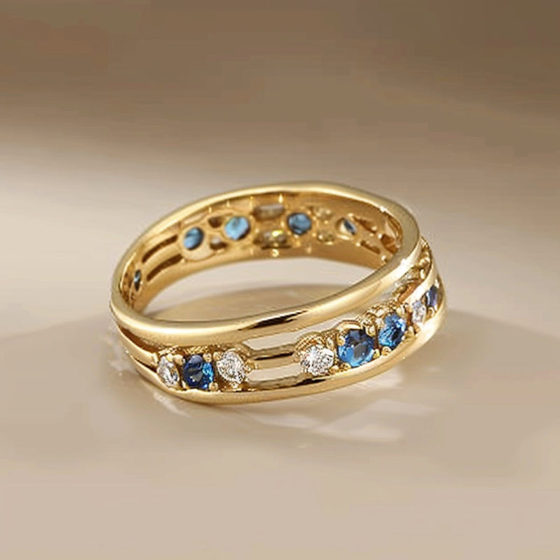 Gold & Blue Zirconia Ring