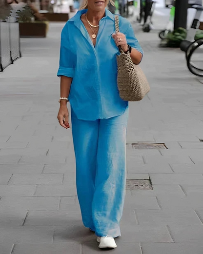 CD | Set polo casual de damă și pantaloni cu picior drept