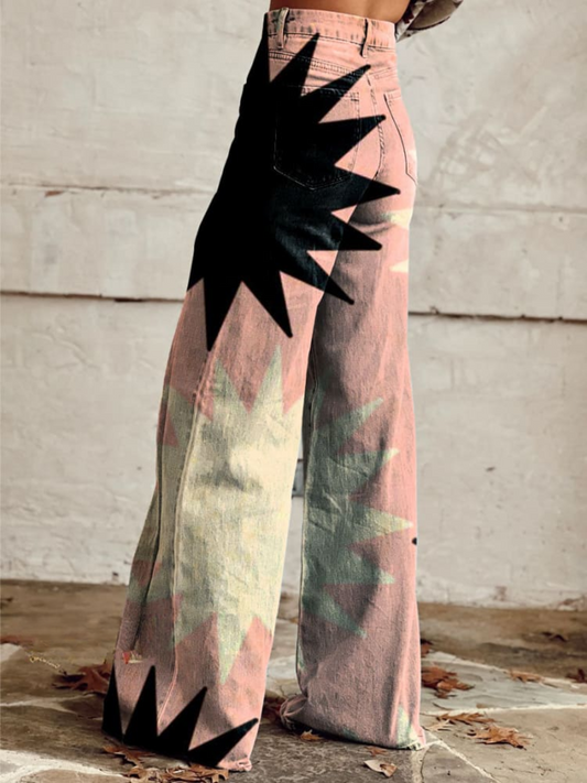 CD | LilieTrend™ Pantaloni largi la modă cu un model geometric pentru un look elegant