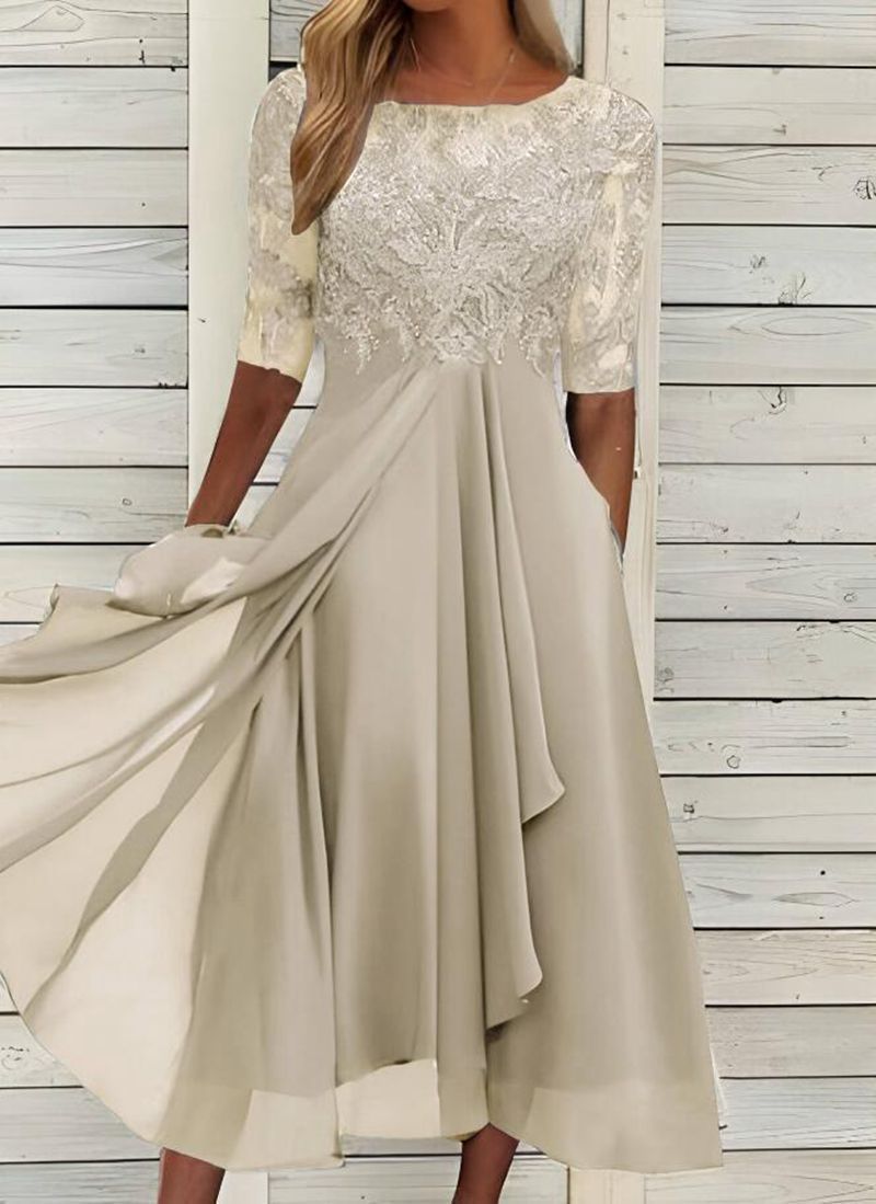 CD | Rochie midi din sifon cu mâneci transparente în lungime midi