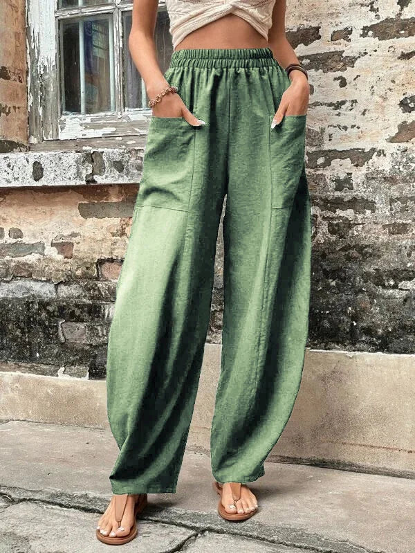 CD | Pantaloni largi de o singură culoare cu buzunare elastice în mărimi mari