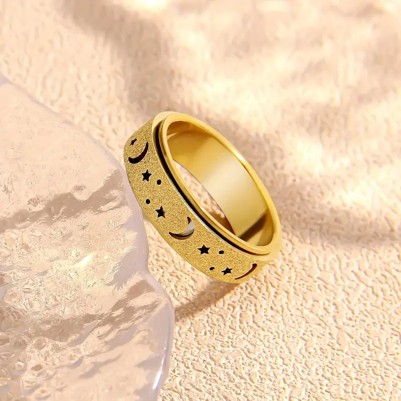 Moon Star Stainless Steel Spinner Ring