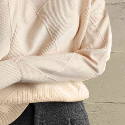 CD | Pulover chic cu guler tip broască țestoasă din tricot geometric