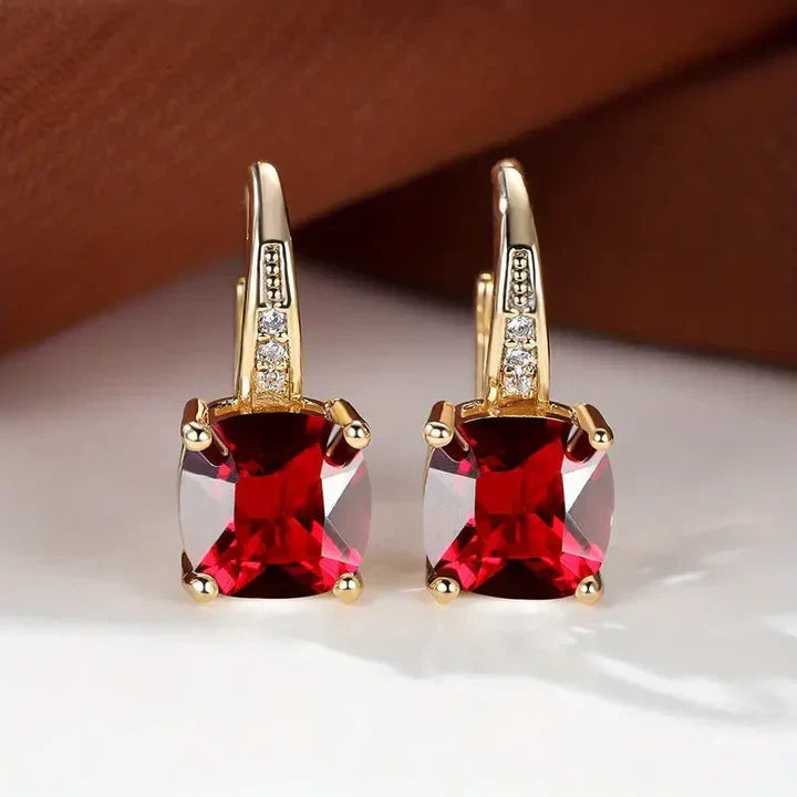 Mystic Gemstone Stone Hoop Gold Earrings