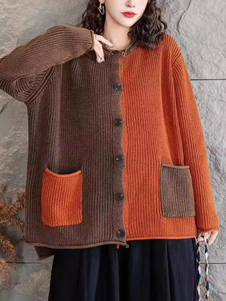 CD | Cardigan elegant tricotat cu gradient de culoare și nasturi