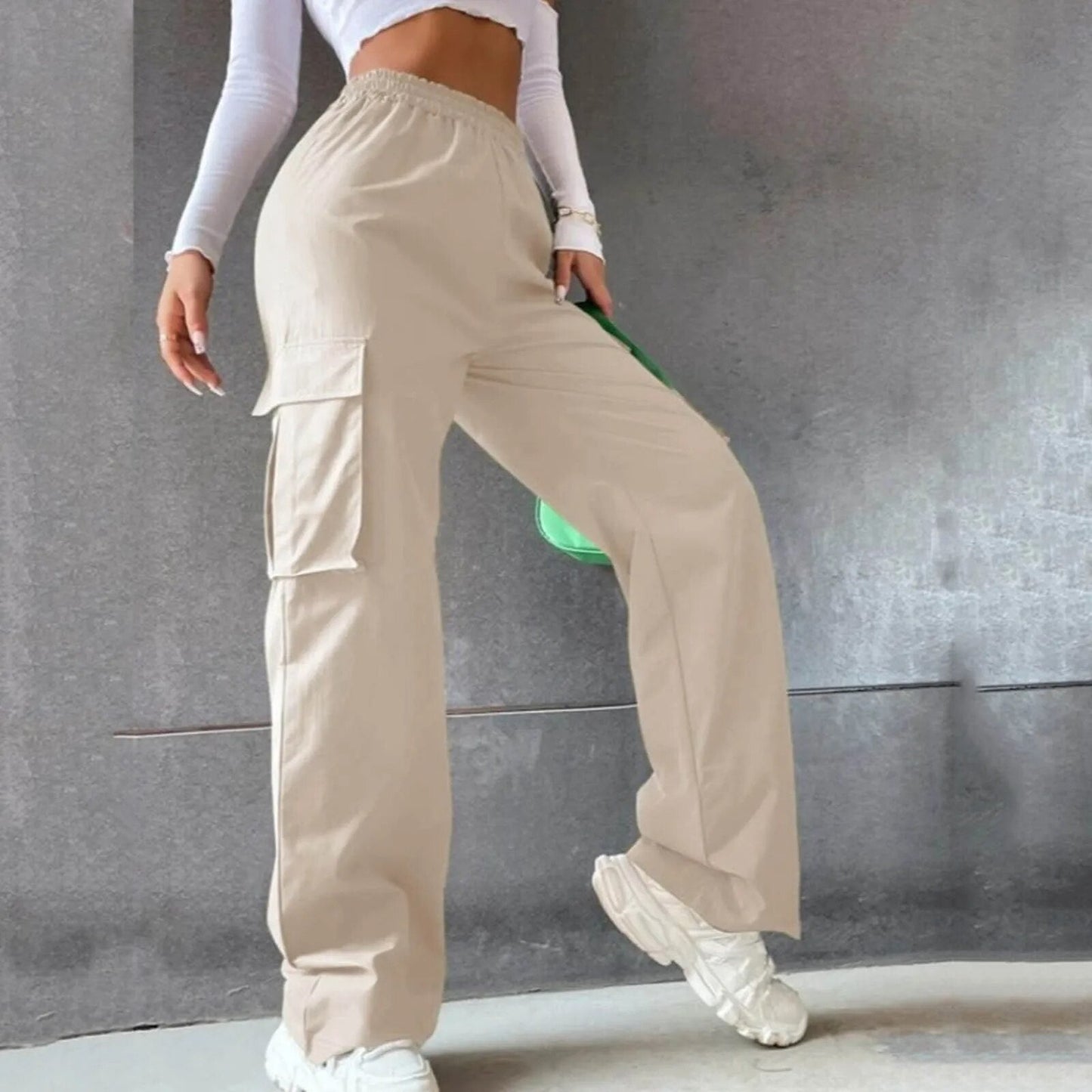 CD | Pantaloni cargo eleganți cu talie înaltă pentru femei în toamnă
