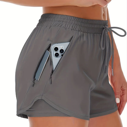 CD | Pantaloni scurți sport unicolor 2 în 1 cu mai multe buzunare