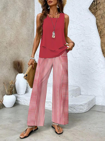 CD | Stylish fără mâneci și pantaloni set de vară pentru femei