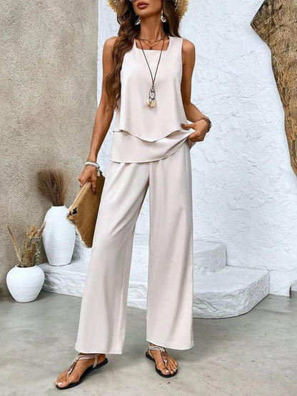CD | Stylish fără mâneci și pantaloni set de vară pentru femei