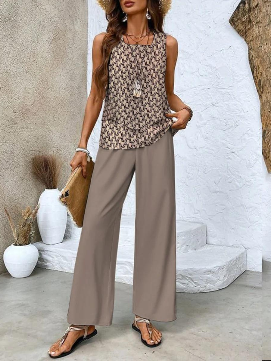CD | Stylish fără mâneci și pantaloni set de vară pentru femei