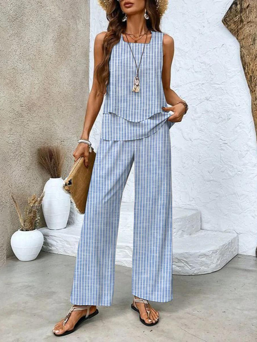 CD | Stylish fără mâneci și pantaloni set de vară pentru femei
