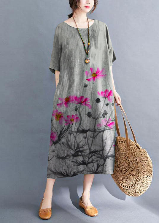 Handmade Yellow Leopard Print O-neck Patchwork Summer Vacation Dresses Half Sleeve
