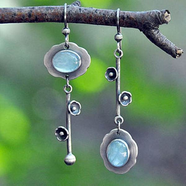 Vintage Blue Crystal Earrings In Silver