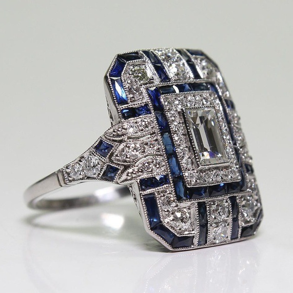 Vintage Blue Bright Silver Ring