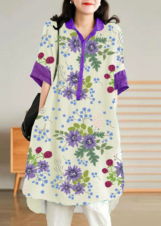 Jade Blue-snowflake Linen Linen Shirt Dress