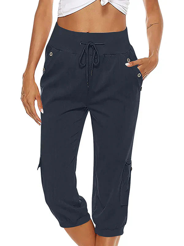 CD | Pantaloni cargo cu cordon pentru femei, talie elastică, pantaloni casual capri