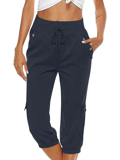 CD | Pantaloni cargo cu cordon pentru femei, talie elastică, pantaloni casual capri
