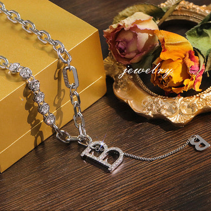 Light Letter Pendant Necklace Sweater Chain Necklace Temperament Diamond B-shaped Metal Necklace Jewelry