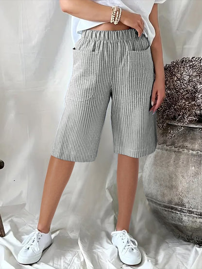 CD | Pantaloni scurți casual, cu croială largă, din jacquard, cu dungi retro artistice