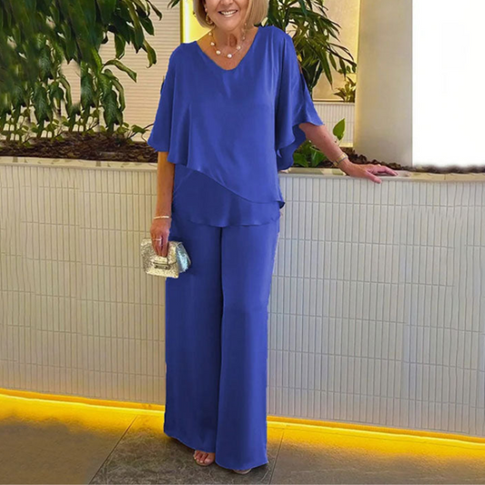 CD | Set elegant de bluză cu mâneci batwing și pantaloni largi pentru femei
