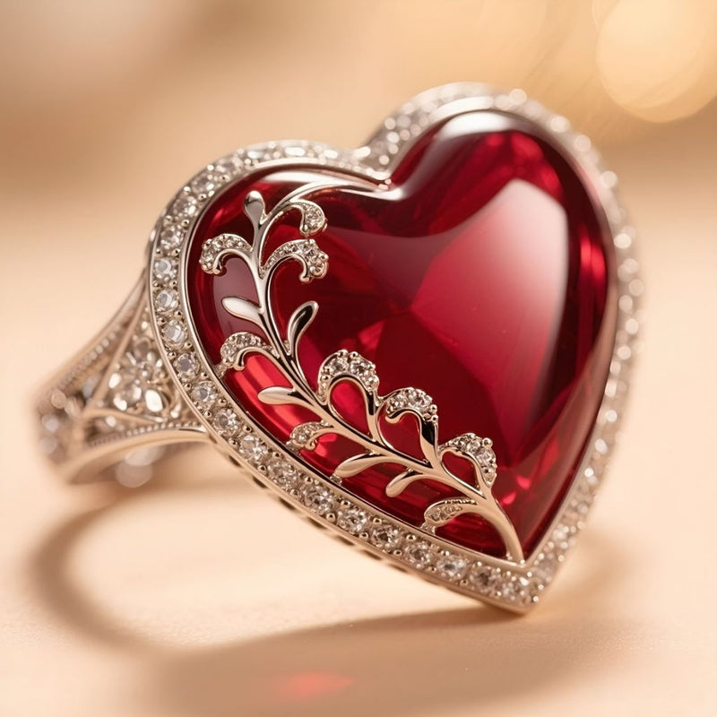 Red Heart Crystal Ring
