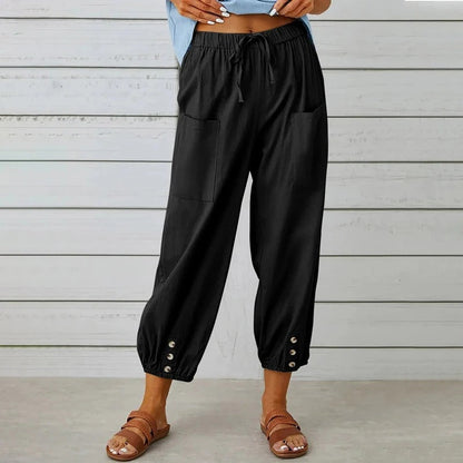 CD | Pantaloni casual din bumbac și in pentru femei