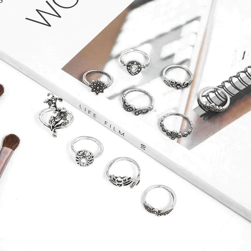 Enchanted Forest Rings Pack In Antique Silver