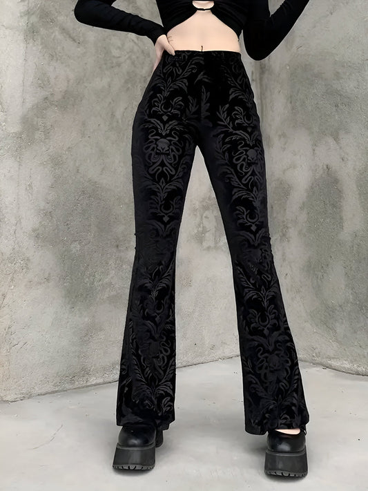 CD | Pantaloni gotici evazați eleganți cu model floral