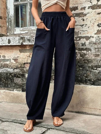 CD | Pantaloni largi de o singură culoare cu buzunare elastice în mărimi mari
