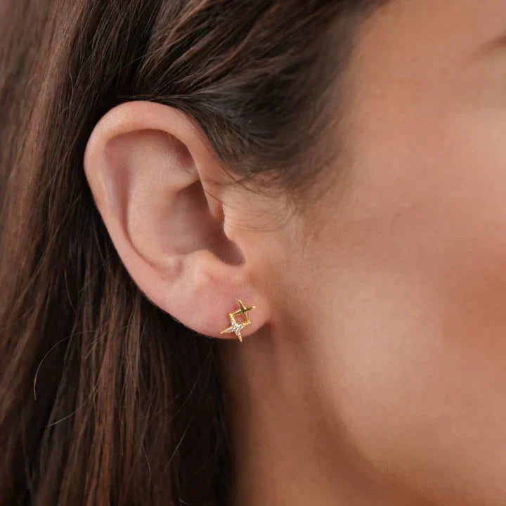 Star Stud Earrings With Zirconia In Gold