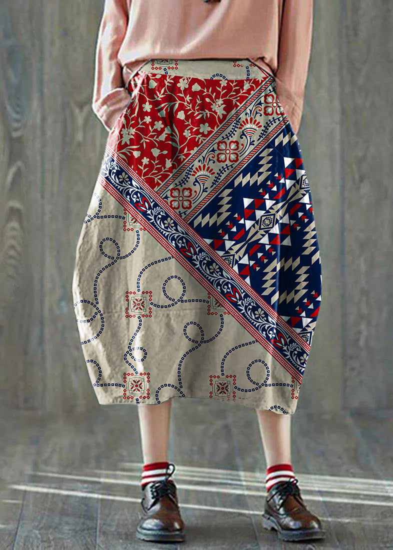 Boutique White Bamboo Pockets Lantern Cotton Linen Summer Skirt